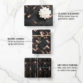 バラ金ゴールド幾何学的オンマットブラックデザイン ラッピングペーパーシート