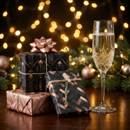 バラ金ゴールド幾何学的オンマットブラックデザイン ラッピングペーパーシート