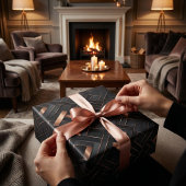 バラ金ゴールド幾何学的オンマットブラックデザイン ラッピングペーパーシート