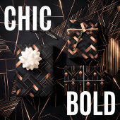 バラ金ゴールド幾何学的オンマットブラックデザイン ラッピングペーパーシート