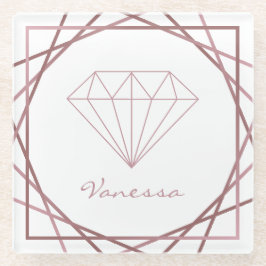 バラ金ゴールド幾何学的ダイヤモンド ガラスコースター