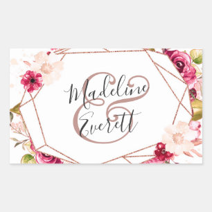 バラ金ゴールド幾何学的テラリウム結婚モノグラム 長方形シール