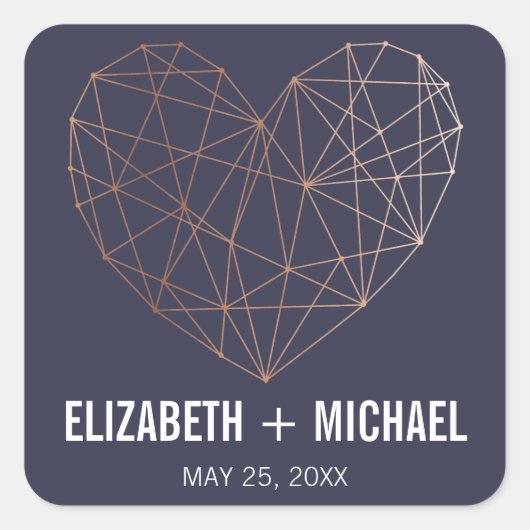 バラ金ゴールド幾何学的ハートパーソナライズされた優先ラベル スクエアシール (正面)