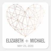 バラ金ゴールド幾何学的ハートパーソナライズされた優先ラベル スクエアシール (正面)