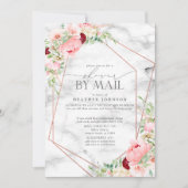 バラ金ゴールド幾何学的ピンクフローラブライダルシャワーメール 招待状 (正面)