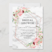 バラ金ゴールド幾何学的ピンクフローラブライダルシャワー 招待状 (正面)