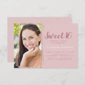 バラ金ゴールド幾何学的フォトスイート16誕生日 招待状 (正面/裏面)