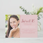 バラ金ゴールド幾何学的フォトスイート16誕生日 招待状 (スタンド正面)