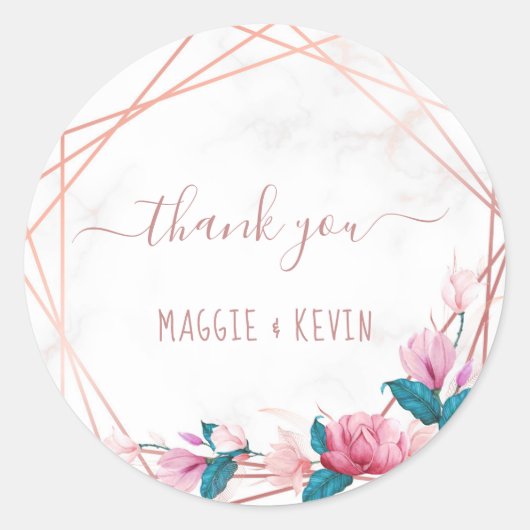 バラ金ゴールド幾何学的フレーム及びフローラ付き大理石製 ラウンドシール (正面)