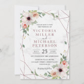 バラ金ゴールド幾何学的フローラボヘミアンピンク結婚ズ 招待状 (正面)