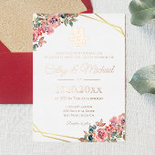 バラ金ゴールド幾何学的フローラ中国のリース結婚 箔招待状