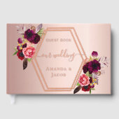 バラ金ゴールド幾何学的ブルガンディーピンク花模様結婚ズ ゲストブック (正面)