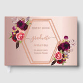 バラ金ゴールド幾何学的ブルゴーニュ花模様卒業 ゲストブック (正面)