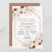 バラ金ゴールド幾何学的ボホフローラブライダルシャワー 招待状 (正面/裏面)