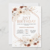 バラ金ゴールド幾何学的ボホフローラ21st誕生日 招待状 (正面)
