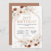 バラ金ゴールド幾何学的ボホフローラ21st誕生日 招待状 (正面/裏面)