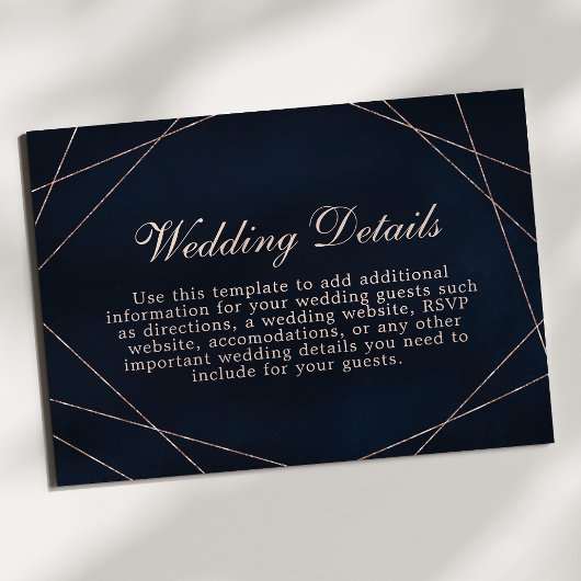 バラ金ゴールド幾何学的ミッドナイト結婚ブルーの詳細 エンクロージャーカード
