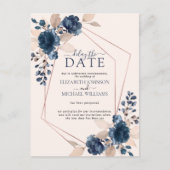 バラ金ゴールド幾何学的赤面ピンクネイビー遅延日付 案内ポストカード (正面)