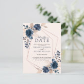 バラ金ゴールド幾何学的赤面ピンクネイビー遅延日付 案内ポストカード (スタンド正面)