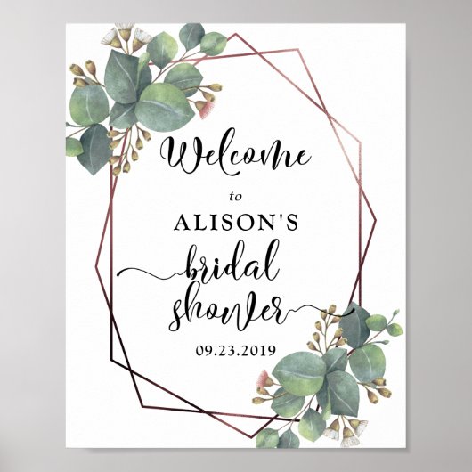 バラ金ゴールド幾何学骨格ユーカリブライダルシャワー ポスター (正面)