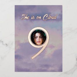 バラ金ゴールド彼女はクラウド9写真ブライダルシャワー 箔招待状