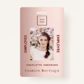 バラ金ゴールド従業員の写真の豪華なビジネスロゴ バッジ (正面)