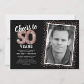 バラ金ゴールド応援50誕生日写真 招待状 (正面)