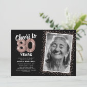 バラ金ゴールド応援80誕生日写真 招待状 (スタンド正面)