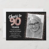 バラ金ゴールド応援90誕生日写真 招待状 (正面)