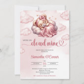 バラ金ゴールド我々は雲9テディベア女の子 招待状 (正面)