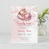 バラ金ゴールド我々はbearly待ち女の子ベビーシャワー 招待状 (スタンド正面)