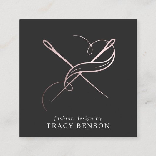 バラ金ゴールド手作り|針と糸 スクエア名刺 (正面)