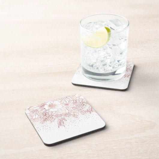 バラ金ゴールド手描きフローラドードル及び紙吹雪 コースター (右側)