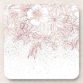 バラ金ゴールド手描きフローラドードル及び紙吹雪 コースター (正面)