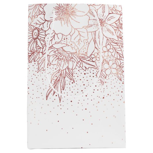 バラ金ゴールド手描きフローラドードル及び紙吹雪 ミディアムペーパーバッグ (正面)