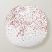 バラ金ゴールド手描きフローラドードル及び紙吹雪 ラウンドクッション (正面)