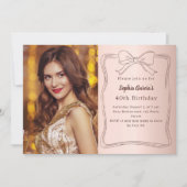 バラ金ゴールド手描きボウフォト誕生日 招待状 (正面)