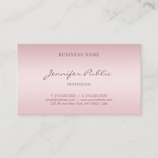 バラ金ゴールド手書きスクリプトエレガントモダントレンディー 名刺 (正面)