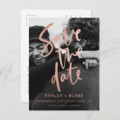 バラ金ゴールド手書き写真の保存日付 案内ポストカード (正面/裏面)