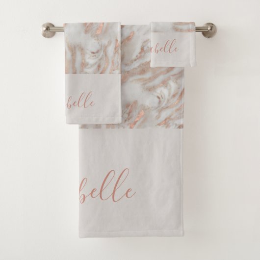 バラ金ゴールド抽象芸術エレガント大理石ガーリー名 バスタオルセット (インサイチュ)