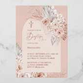 バラ金ゴールド文字バプティスボホ花 箔招待状 (正面)