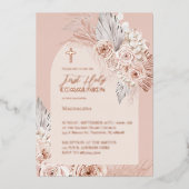 バラ金ゴールド文字ファーストホーリーコミュニオン 箔招待状 (正面)