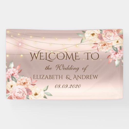 バラ金ゴールド文字列ライトバラ結婚のバナー 横断幕 (横)