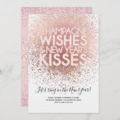 バラ金ゴールド新年のイブパーティの招待状 招待状 (正面/裏面)