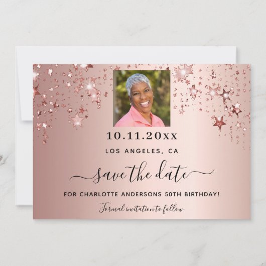 バラ金ゴールド星写真の誕生日 セーブザデート (正面)