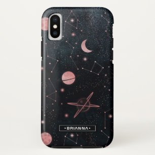 バラ金ゴールド星座   外部空間モノグラム iPhone XSケース