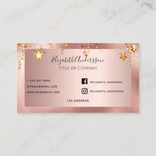 バラ金ゴールド星美しいサロン エレガント 名刺 (裏面)
