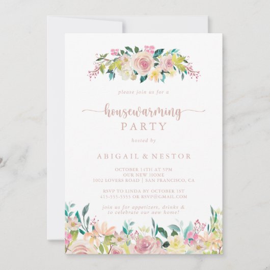 バラ金ゴールド春フローラ引っ越し祝いパーティーパーティー 招待状 (正面)