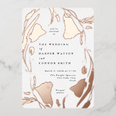 バラ金ゴールド春ボホワイルドフラワー結婚の写真 箔招待状 (正面)