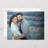 バラ金ゴールド書道スクリプト写真の保存日付 ポストカード (正面/裏面)